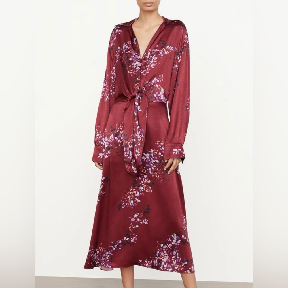 Vince Wine Floral Tie-Front Midi Dress - NWT - Women’s Size S